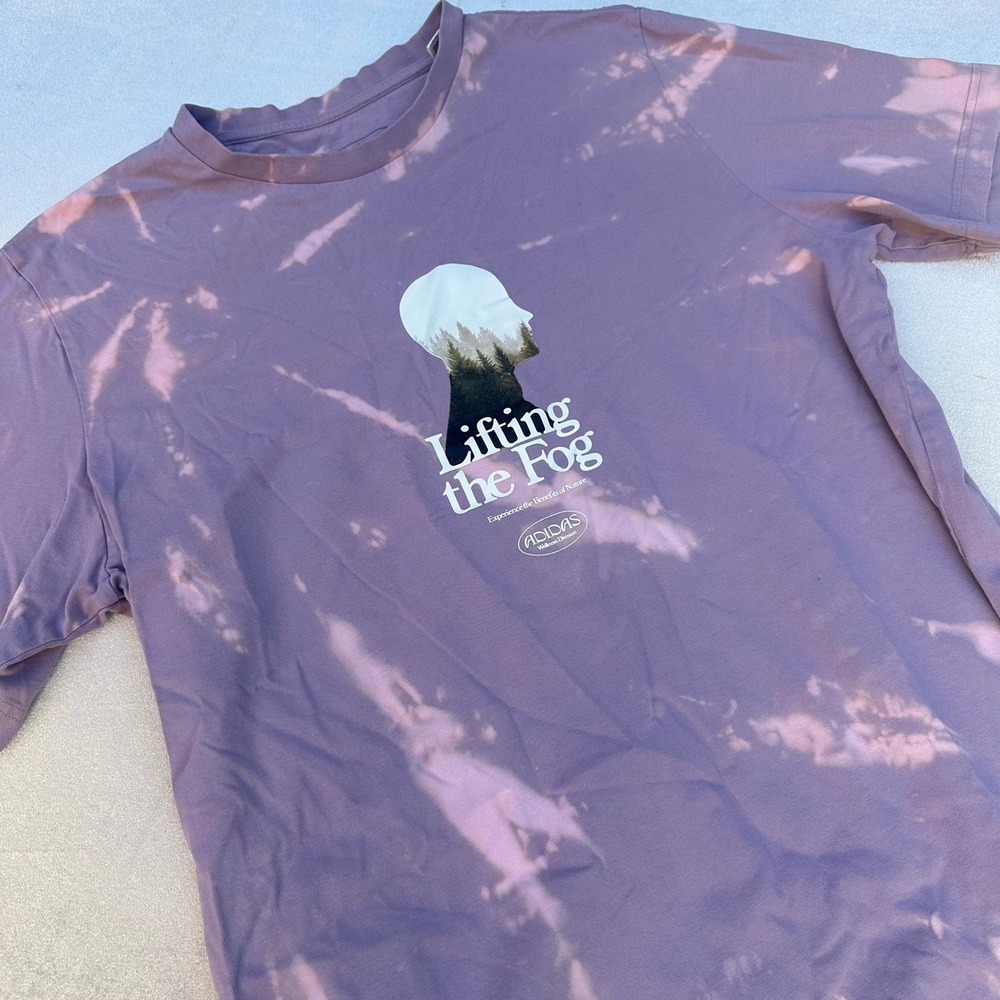 Adidas Lifting the Fog Graphic T Shirt Large Purple Custom Bleach Dyed Nature